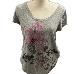 Sonoma Gray and Pink Floral Short Sleeve Tee